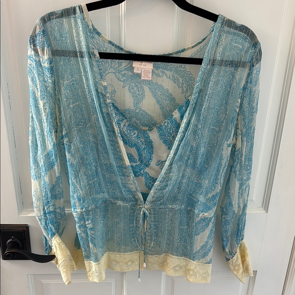Blue and Cream Women's Top